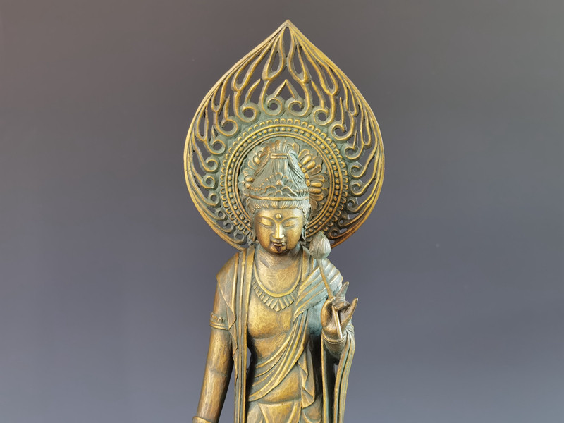 日本高冈铜器大仏师松久宗琳作圣观世音菩萨铜制佛像装饰摆件