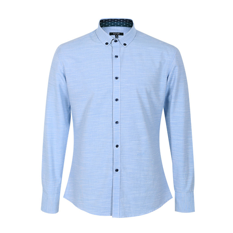 seno新款男士莱赛尔纤维长袖衬衫 韩版商务休闲修身款衬衣浅蓝色