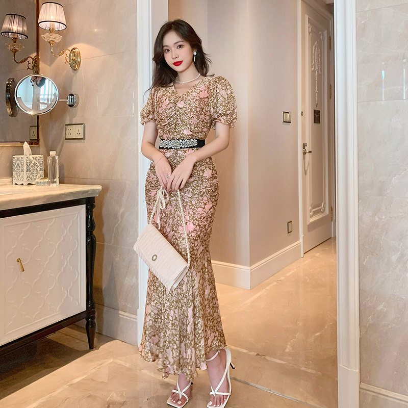 法式收腰鱼尾晚礼服女夏洋气名媛高贵优雅气质礼服