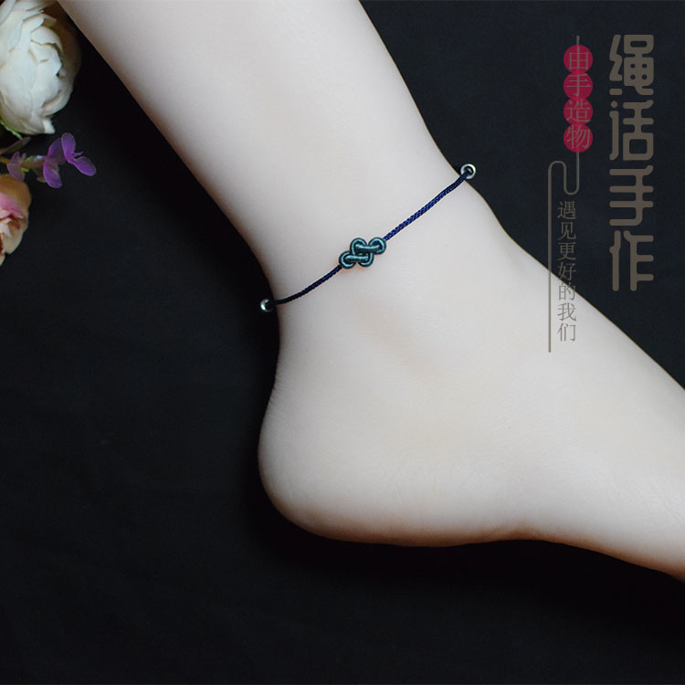脚链如意手工编织古风脚绳本命年转运饰品桃花脚链