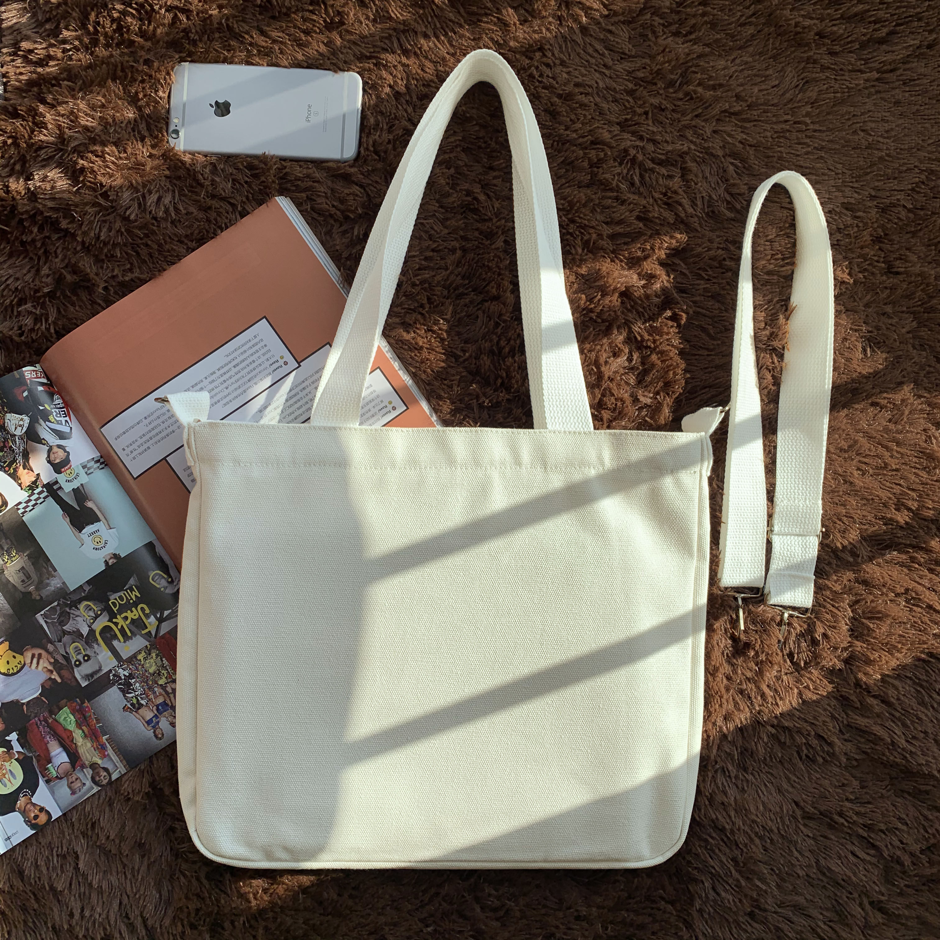 原食帆布包时尚文艺百搭字母印花纯棉手提大容量大学生帆布袋单肩