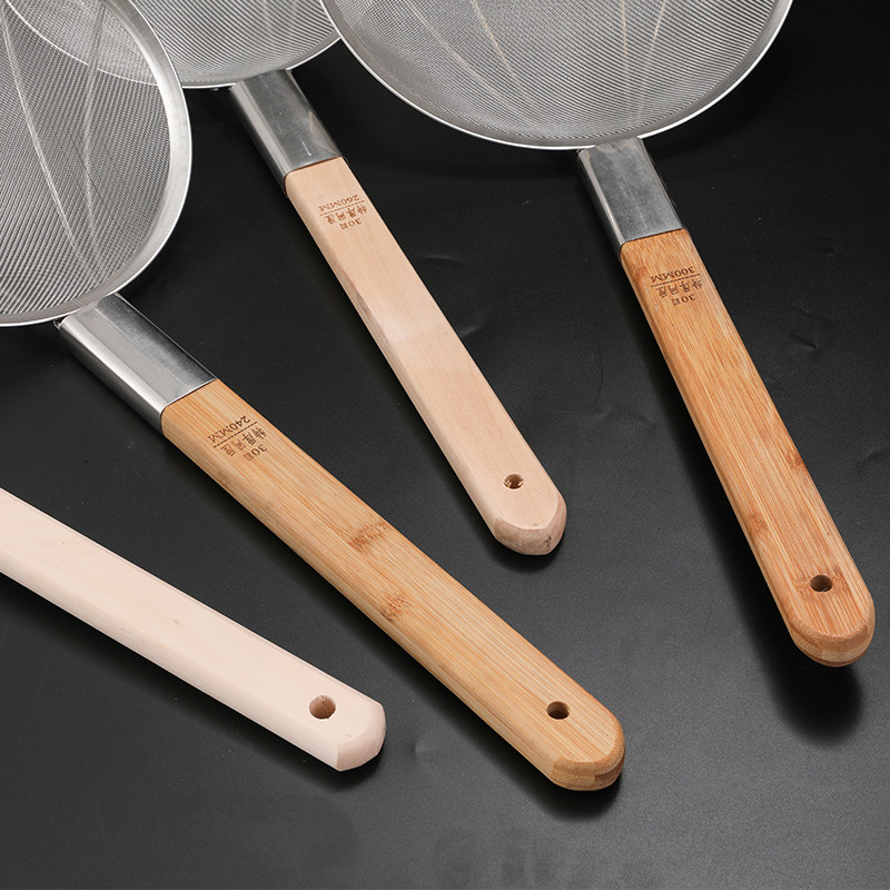 不锈钢过滤网筛密网大网木柄炸勺