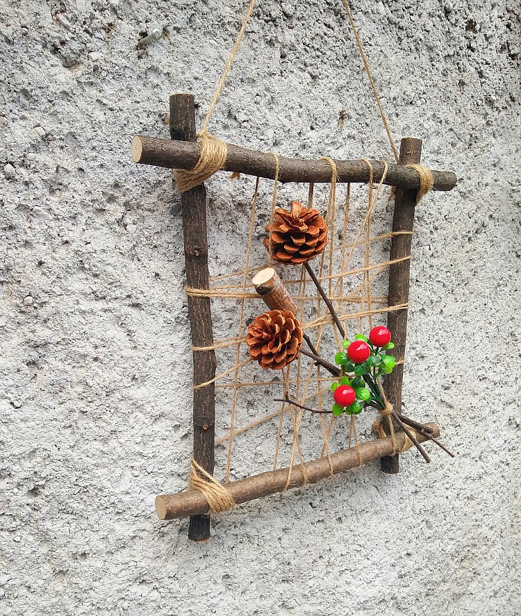 幼儿园装饰创意手工壁挂天然干树枝松果圆木挂件干花拍摄道具包邮