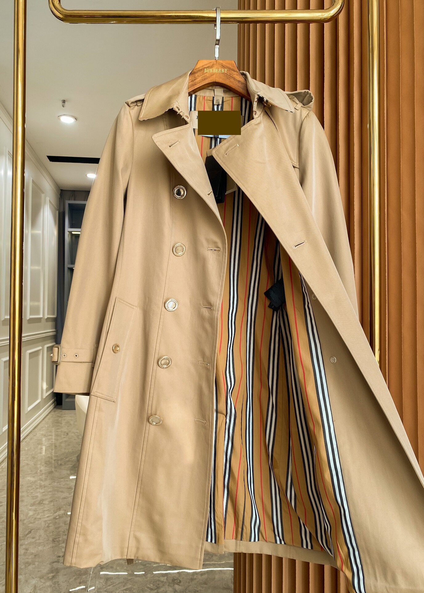 原单切尔西版型金色纽扣棉质嘎巴trench风衣双排风衣