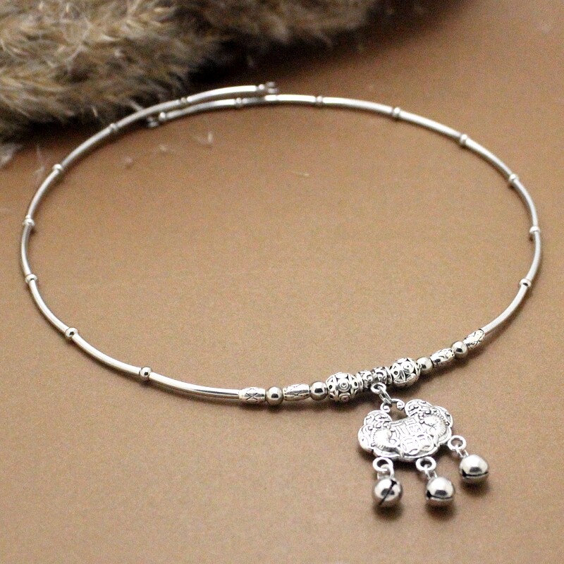 民族风配饰古风汉服铃铛项圈女款会响银苗复古项链