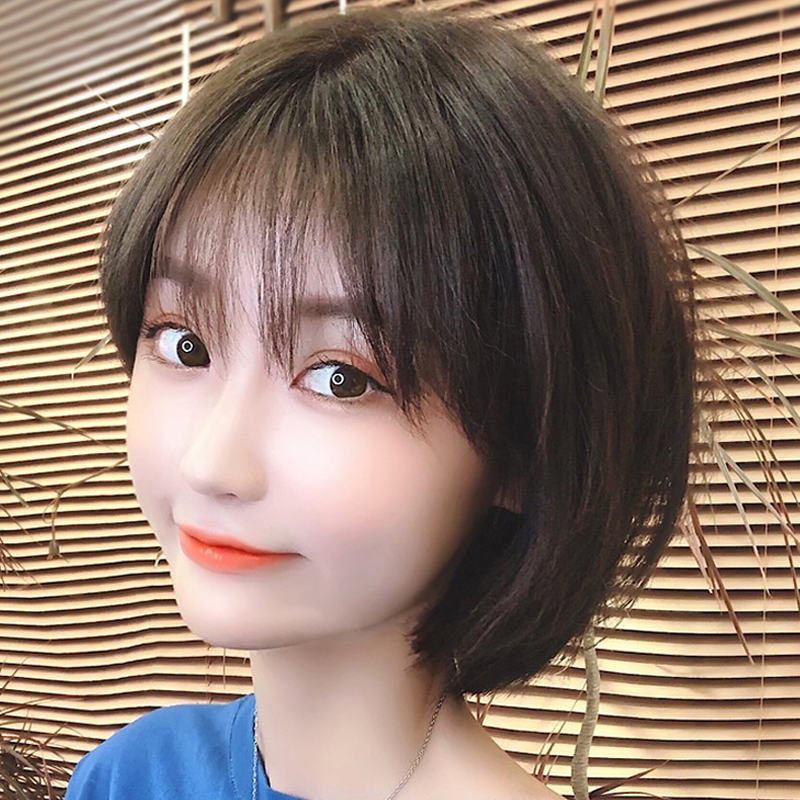 冉朵假发女短发网红波波头自然少女逼真圆脸全头套黑色短直发 - 冉朵