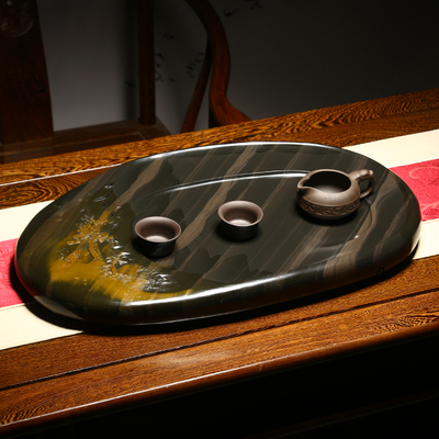 天然原石茶台石头家用茶盘砚石茶桌茶海歙砚功夫茶具轻奢端砚石盘