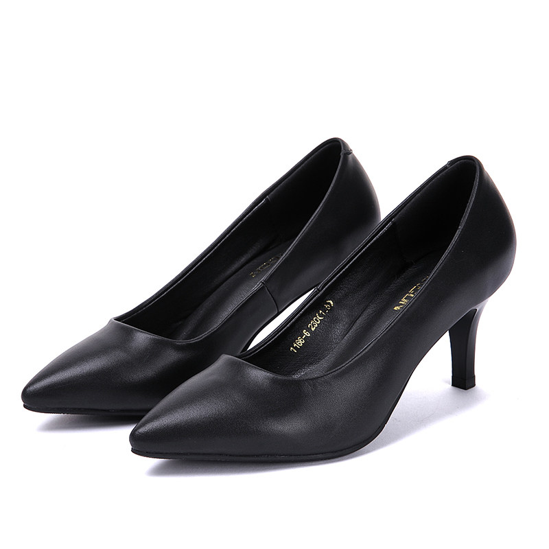 正品意尔康高档秋季真皮清仓2018春季学生高跟鞋浅口工作单鞋女鞋