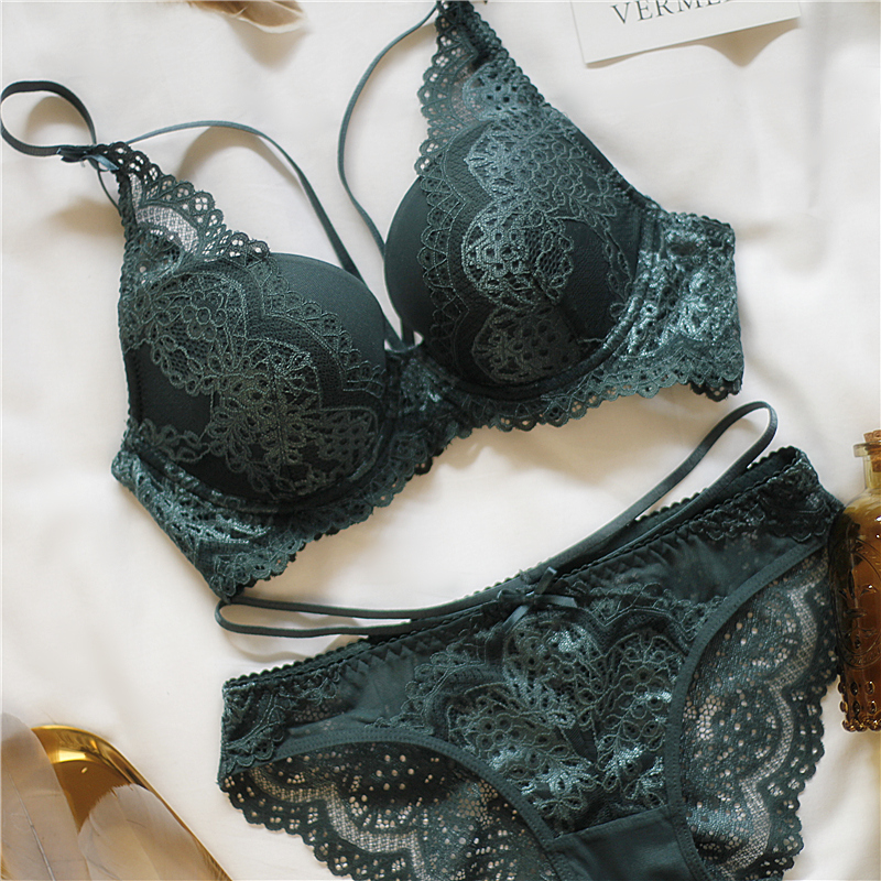 欧美少女女士文胸增厚款聚拢性感蕾丝侧收副内衣文胸套装