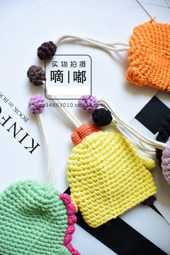 钥匙包手工毛线编织可爱卡通动物钩针钩织抽拉创意钥匙包