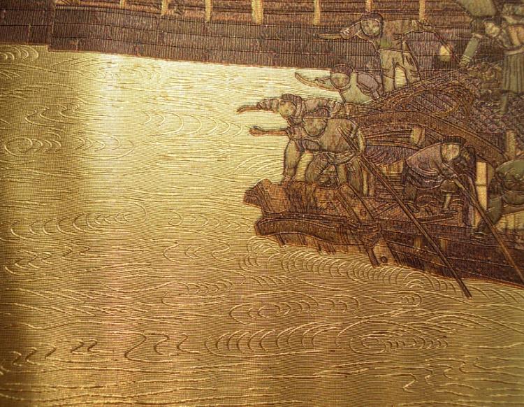 金箔壁纸中式清明上河图墙纸客厅餐厅饭店宾馆茶楼鞋店酒楼包间