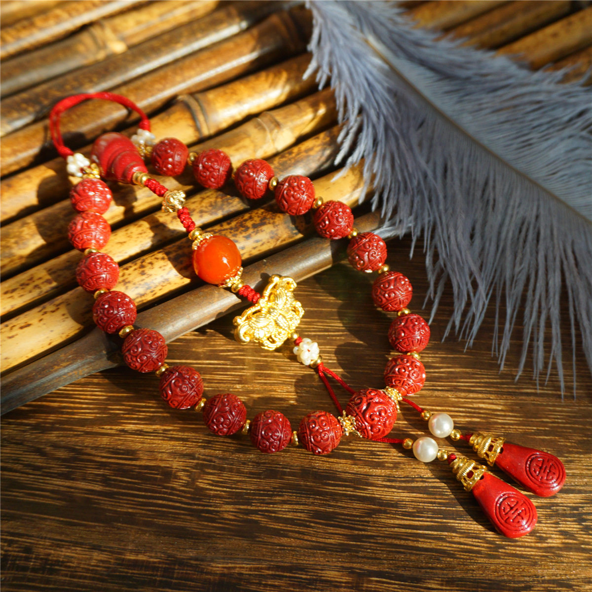 羯印原创紫金宫廷十八子朱砂手串复古高雅禅意手饰