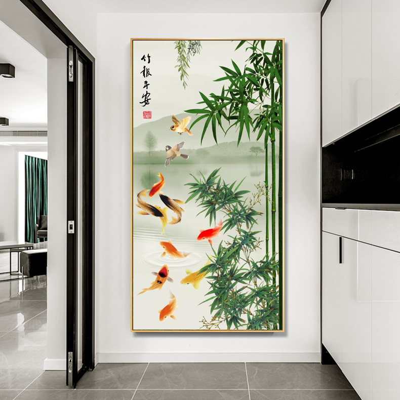 玄关过道走廊招财风水挂画竖版竹报平安装饰画入进门墙壁画竹子图 - 图2