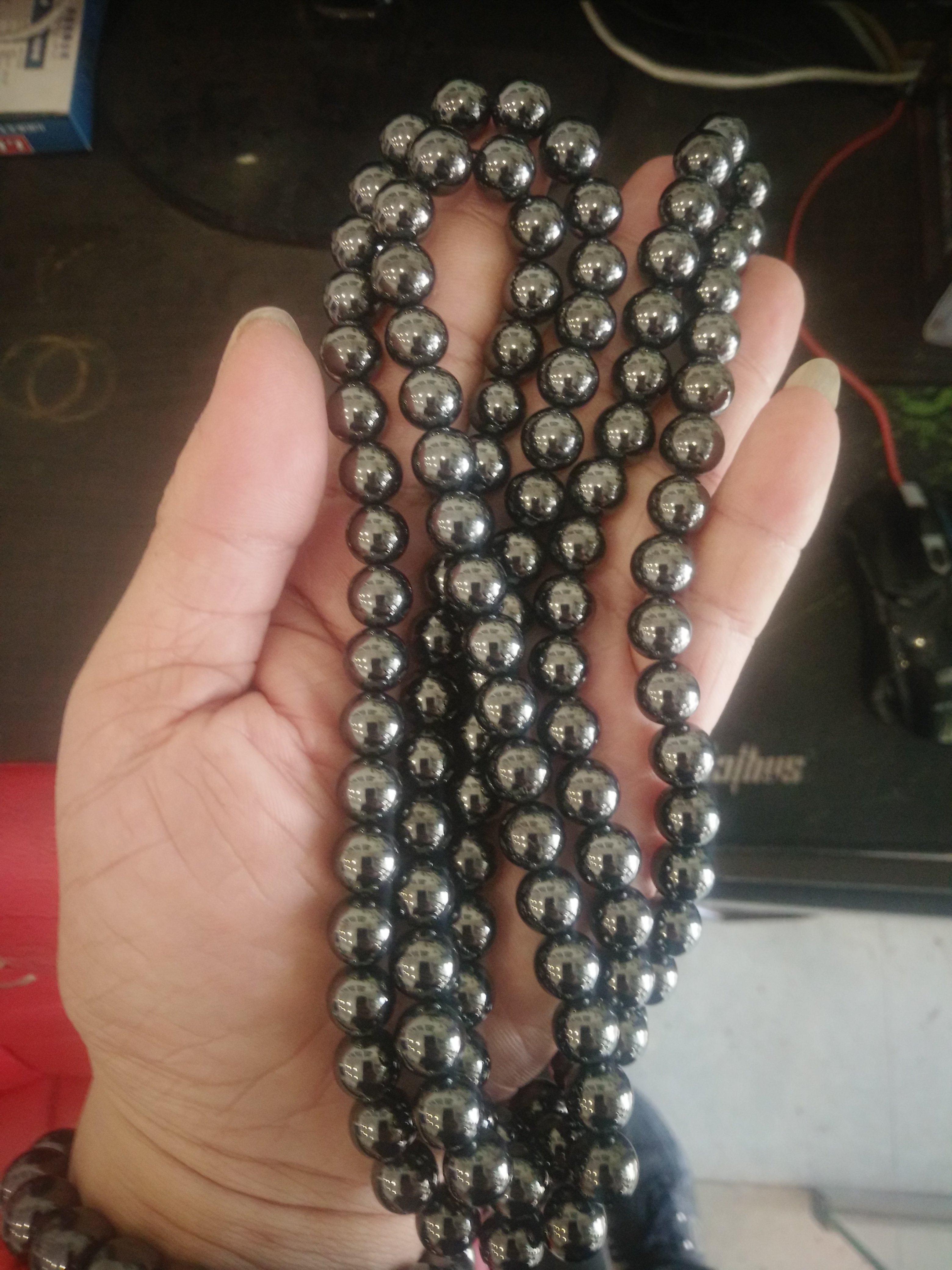 陨石青海料黑又亮石中铁108粒项链毫米项链