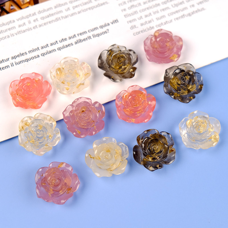 水晶鎏金玫瑰花山茶花仿真奶油胶手机壳树脂饰品其他diy饰品配件