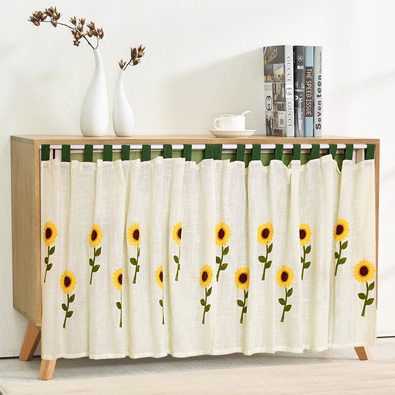 橱柜遮挡帘储物柜拉帘布艺刺绣小短帘柜子挡尘帘鞋柜装饰日式田园