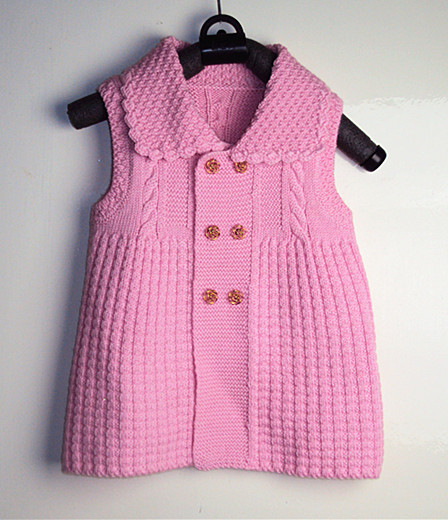 背心毛衣手工编织女童毛线宝宝翻领双排扣手毛衣
