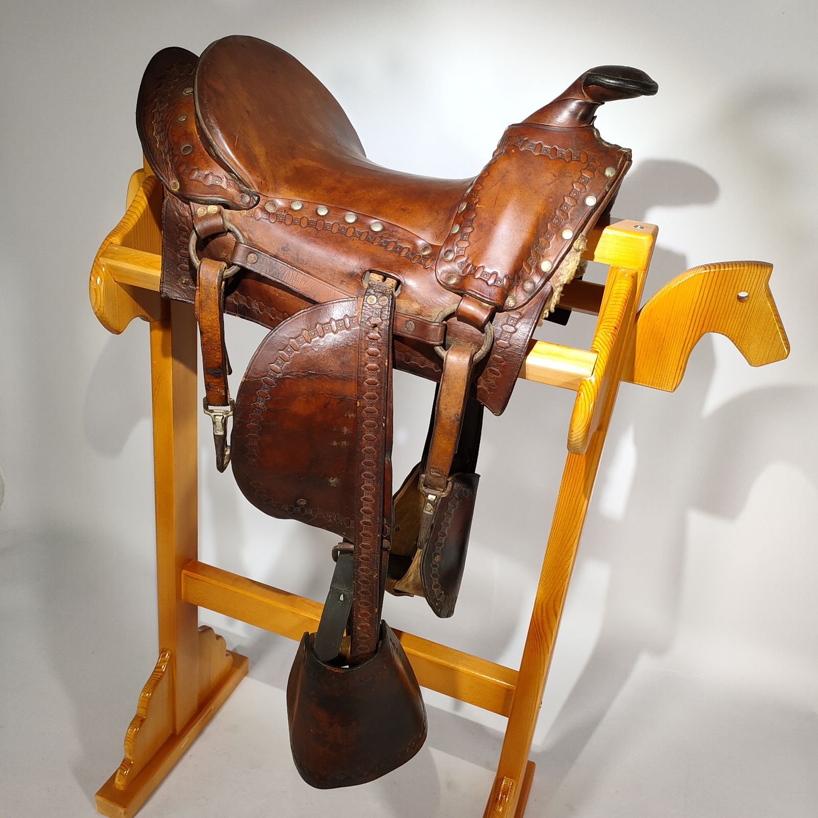 马鞍美国西洋古董民俗摆件国老物件儿童真皮马鞍