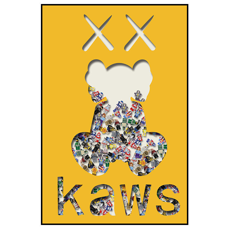 kaws潮牌公仔客厅挂画乐高积木暴力熊装饰画橙色现代装饰画