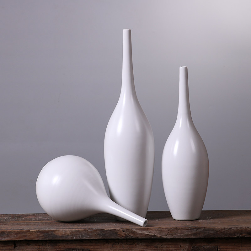白色陶瓷花瓶摆件现代简约北欧干花客厅公司家居花瓶