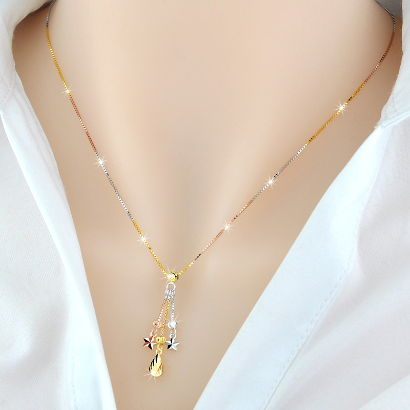 项链生日女朋友女款流苏四叶草纯银金项链金玫瑰黄金项链