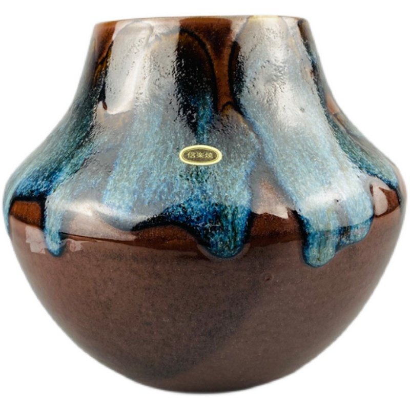 日本回流信乐烧流釉花器日式家用简约陶瓷大号花瓶