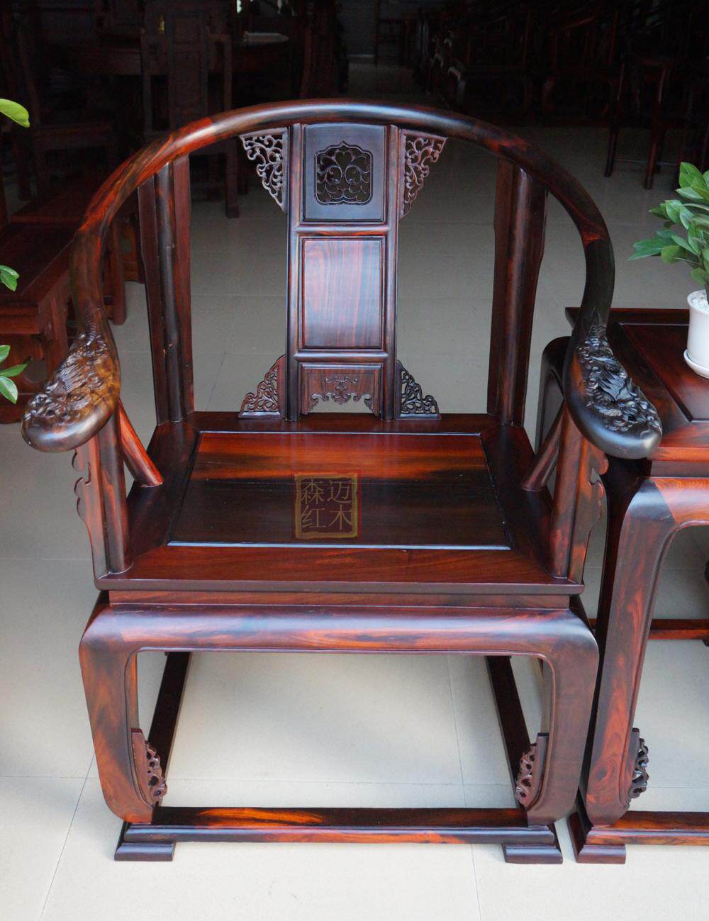 圈椅老挝大红酸枝手工雕龙红木皇宫三件件套圈椅