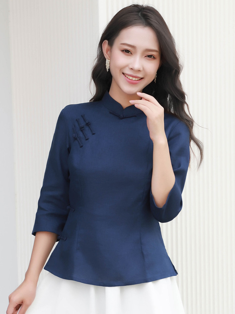 龙妙旗袍上衣亚麻民国复古文艺改良大襟斜襟盘上衣