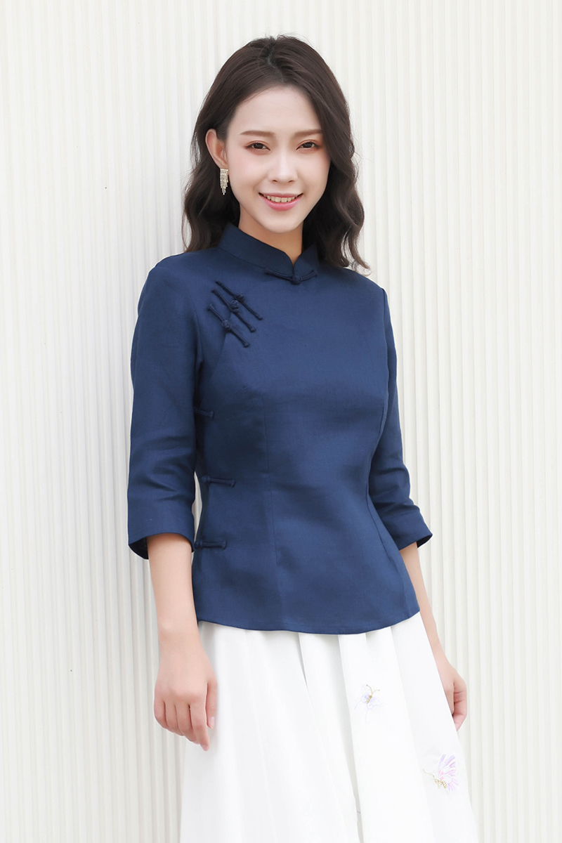龙妙旗袍上衣亚麻民国复古文艺改良大襟斜襟盘上衣