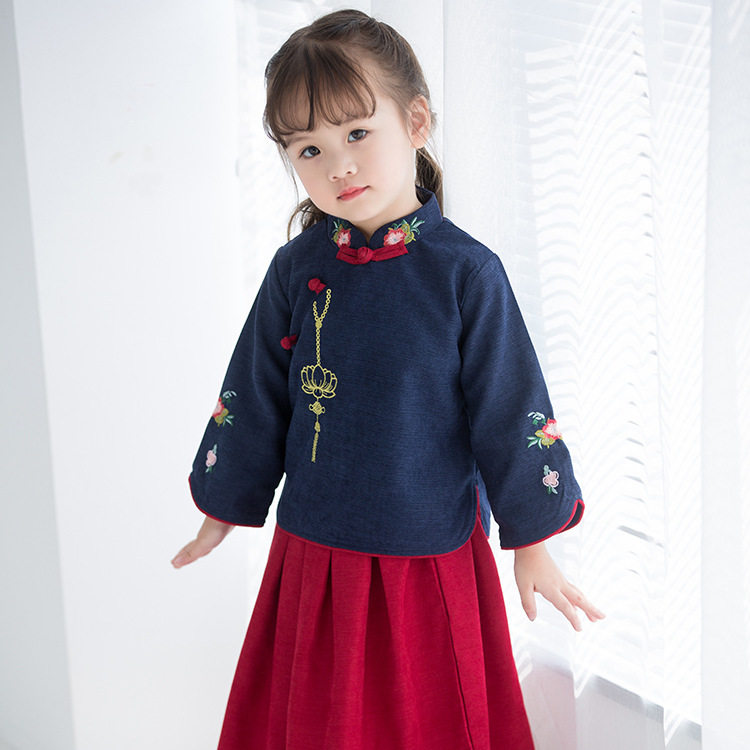 女童秋冬季中国风古装改良汉服小孩宝宝复古民族风套装幼儿童唐装