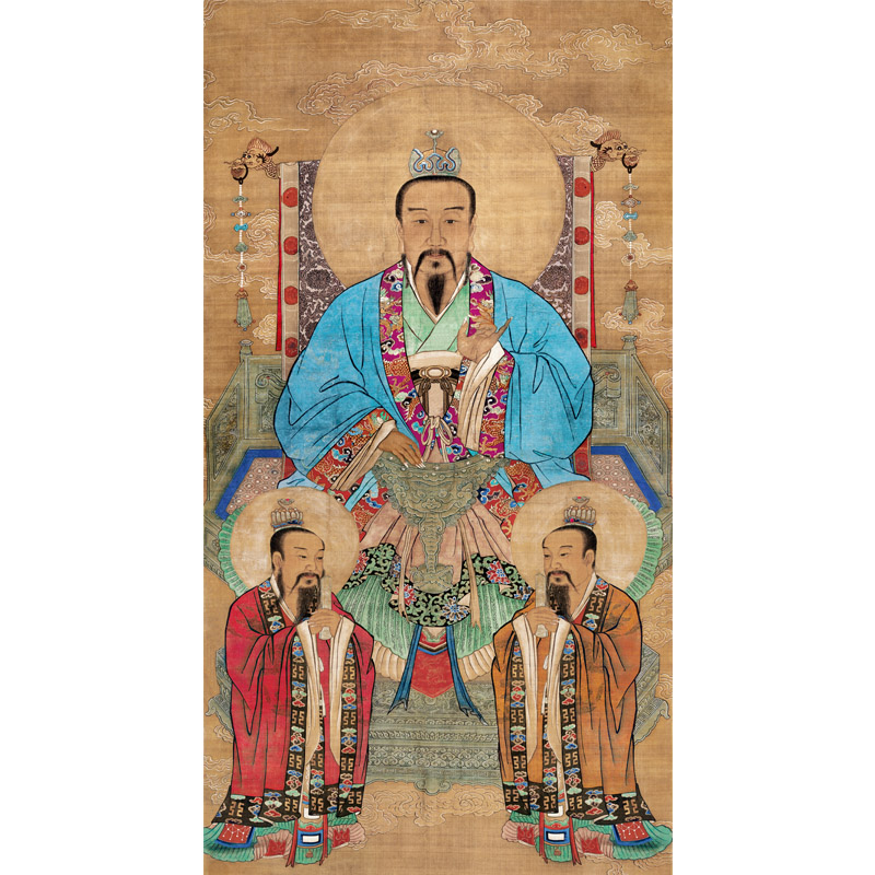 道教三清画像丝绸挂画道场灵宝元始道德天尊三清祖师太上老君神像