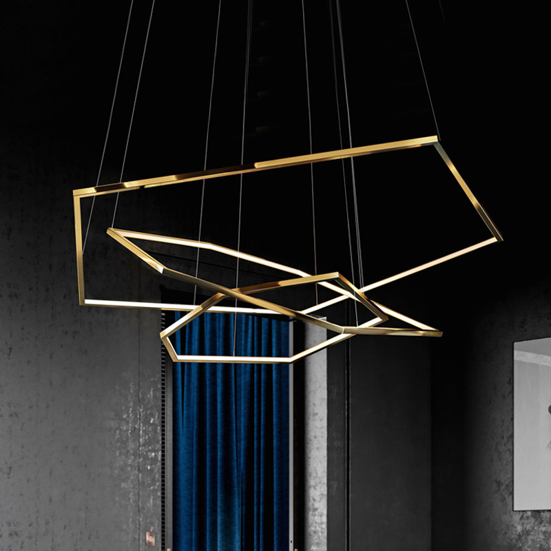 后现代设计师轻奢奢意式极别墅中空几何造型简约客厅吊灯