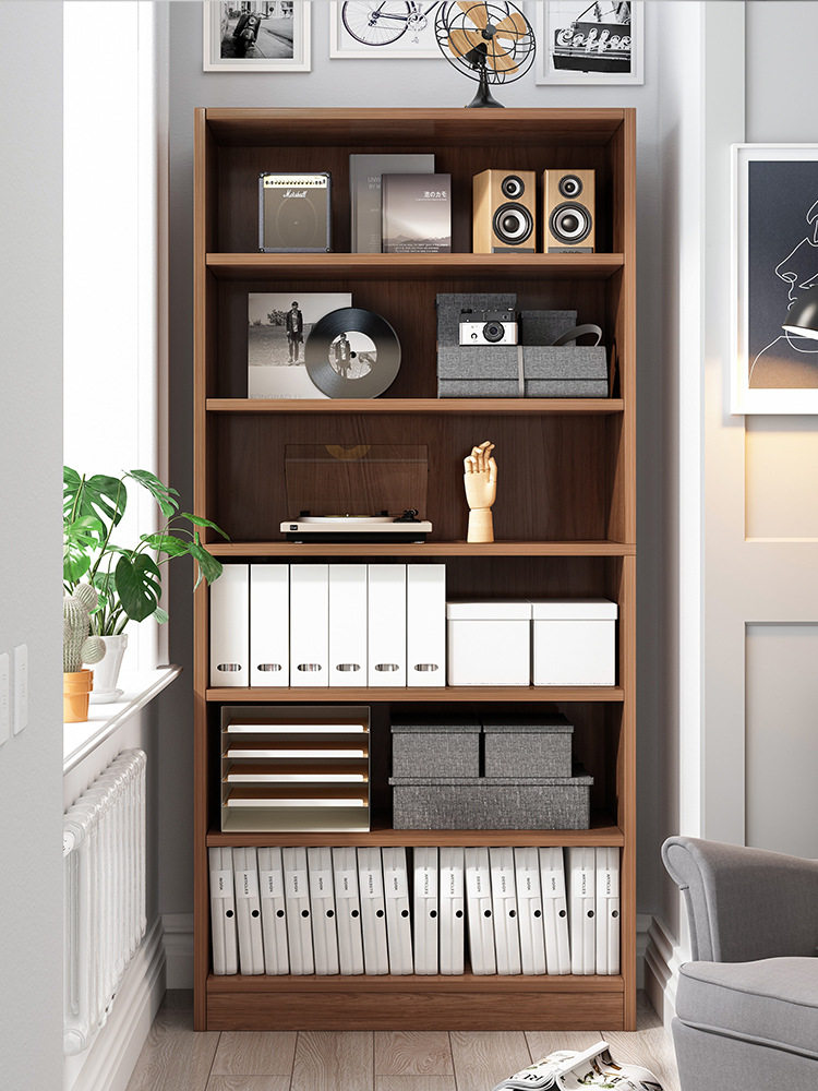 原木置物层隔断储物家用落地书柜背板木色书架