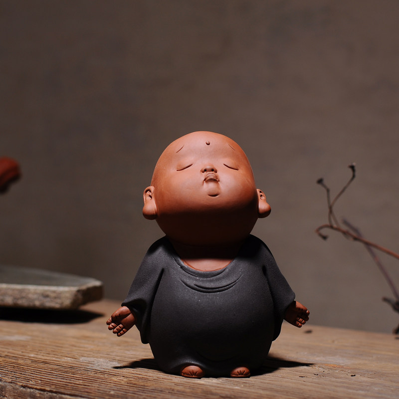 禅意三不小和尚黑陶摆件创意家居陶瓷可爱沙弥装饰品摆件
