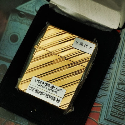 正品zippo限量版绝版24k纯金打火机纪念款五面3d浮雕绅士斜纹镀金