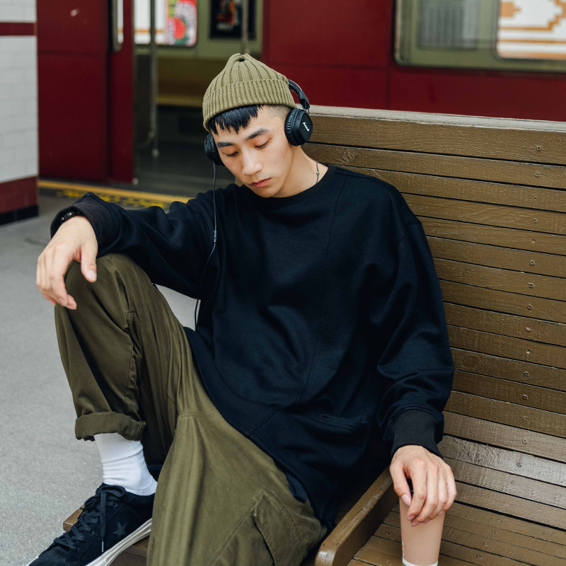 bdct原创圆领卫衣男潮牌宽松百搭潮流日系cityboy卫衣