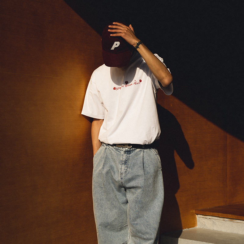 BDCT 22SS 美式玫瑰印花纯棉圆领t恤男国潮 夏季基础百搭休闲短袖