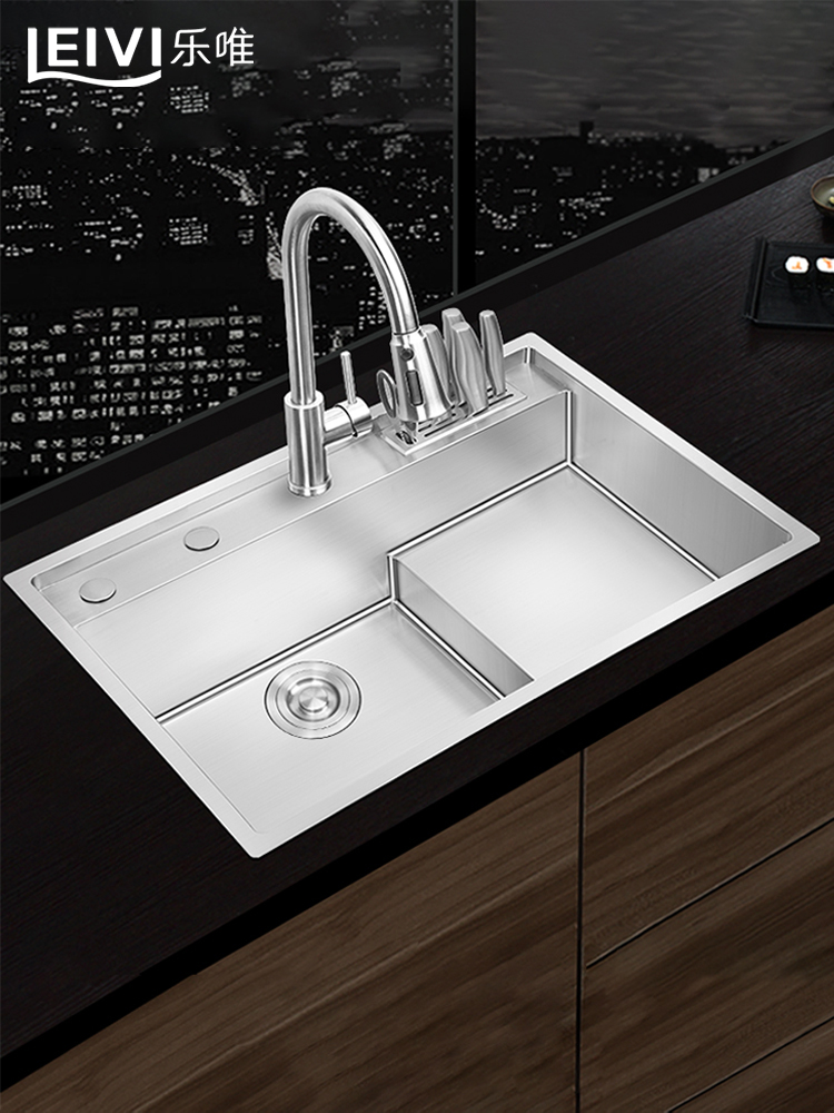 水槽乐唯阶梯式洗菜菜盆不锈钢手工厨房高低洗碗池水槽套餐