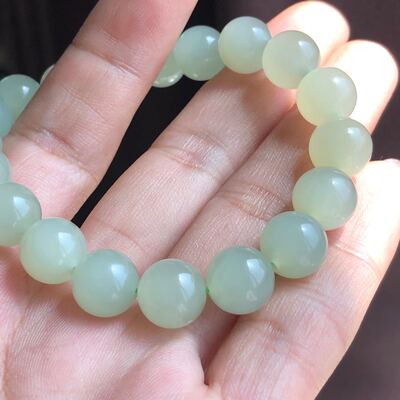 天然和田玉高冰浅晴水圆珠手串青海料青白玉冰底手链清新女款10mm手饰