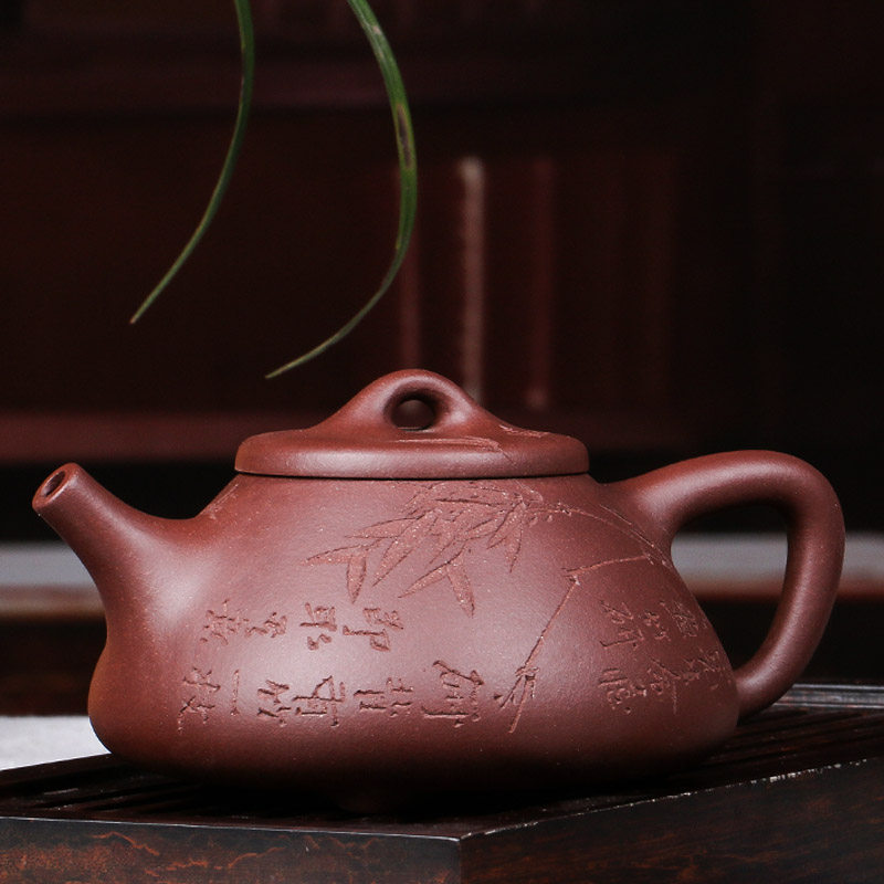 紫泥石瓢壶子冶老味老味子冶石瓢壶手工制禅乐茶具茶壶紫砂壶茶壶