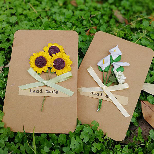 文艺牛皮纸手工折叠贺卡 干花纸花diy材料包制作 母亲节感谢卡