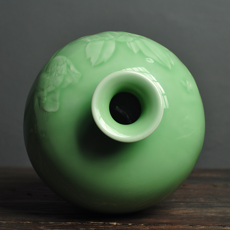 龙泉青瓷牡丹花瓶陶瓷器大号家居客厅花瓶