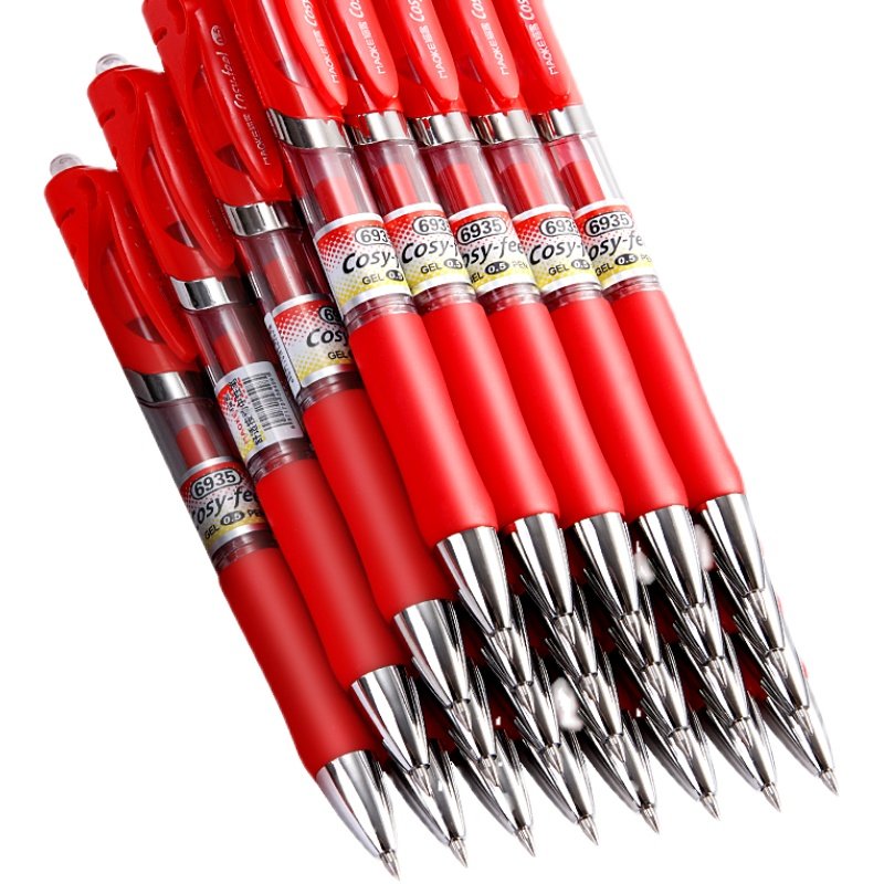 红笔学生红色中性笔教师批改作业用红油笔按动中性笔