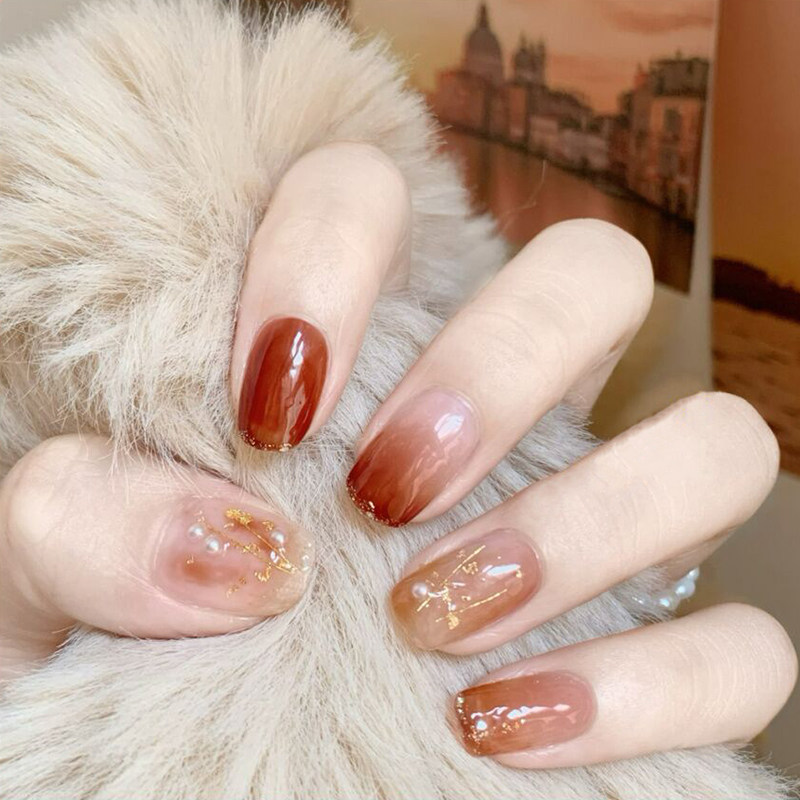 贵人指甲贴片网红爆款琥珀玳瑁美甲成品穿戴美甲工具