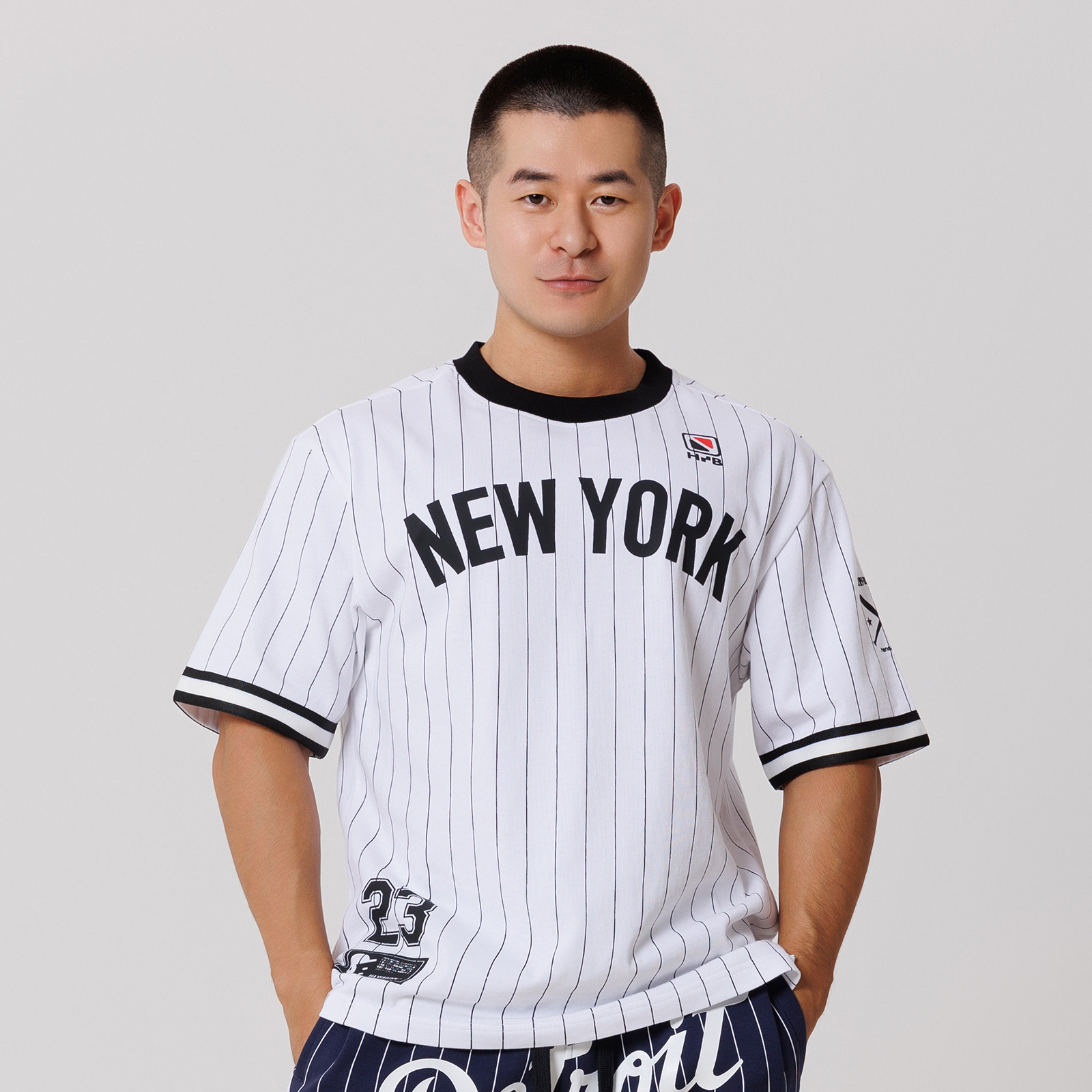 hansbenny2022夏季新款全棉棒球短袖美式竖条条纹宽松t恤