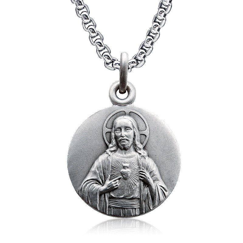 925银耶稣圣衣圣母圣牌法国进口复古天主教圣物意卡米诺项链吊坠