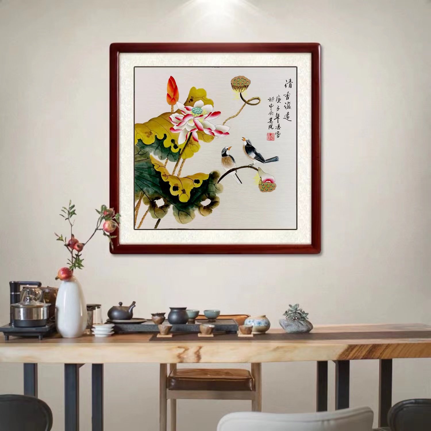 三尺玄关中式新中式走廊卧室斗方客厅手绘真迹国画