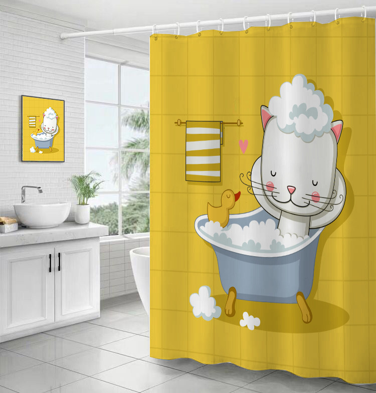 定制卡通卡通猫猫咪浴帘加厚防水防霉浴室窗帘浴帘