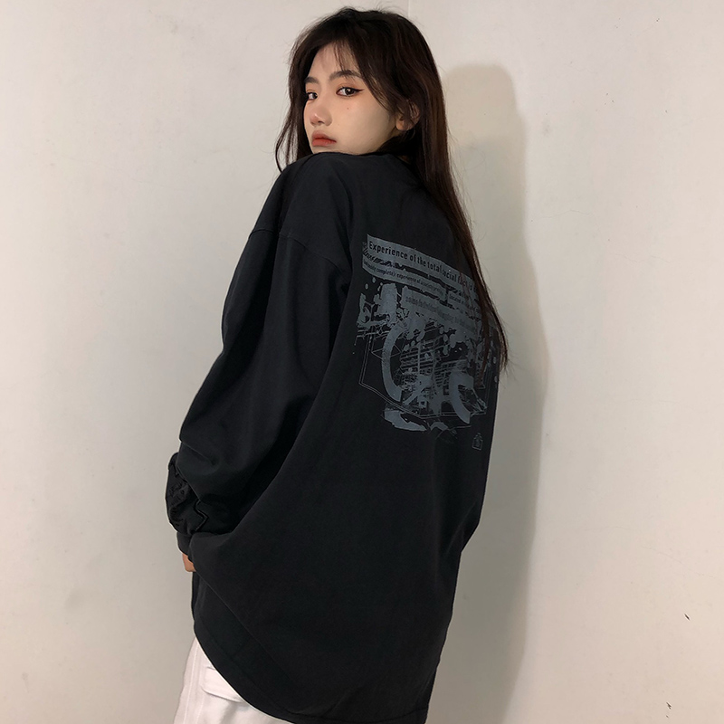 LIFE CAVEMPT C.E蜡染黑字母刺绣鳄鱼长袖T恤男 宽松街头潮牌帽衫