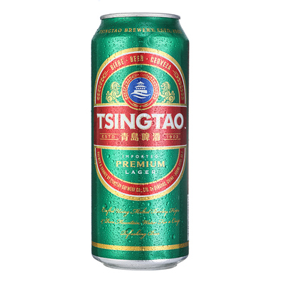 青岛啤酒礼盒装山东特产出口大双狮绿听崂山纯生500mlx8手提啤酒